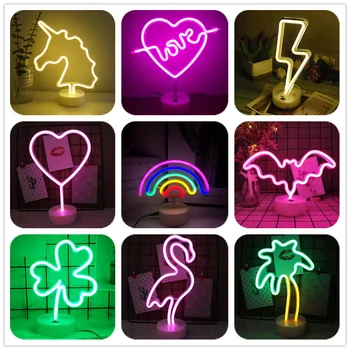 Rainbow Led Neon Light Sign Holiday Xmas Party Wedding Decorations Kids Room Home Decor Flamingo Moon Unicorn Neon Lamp 1