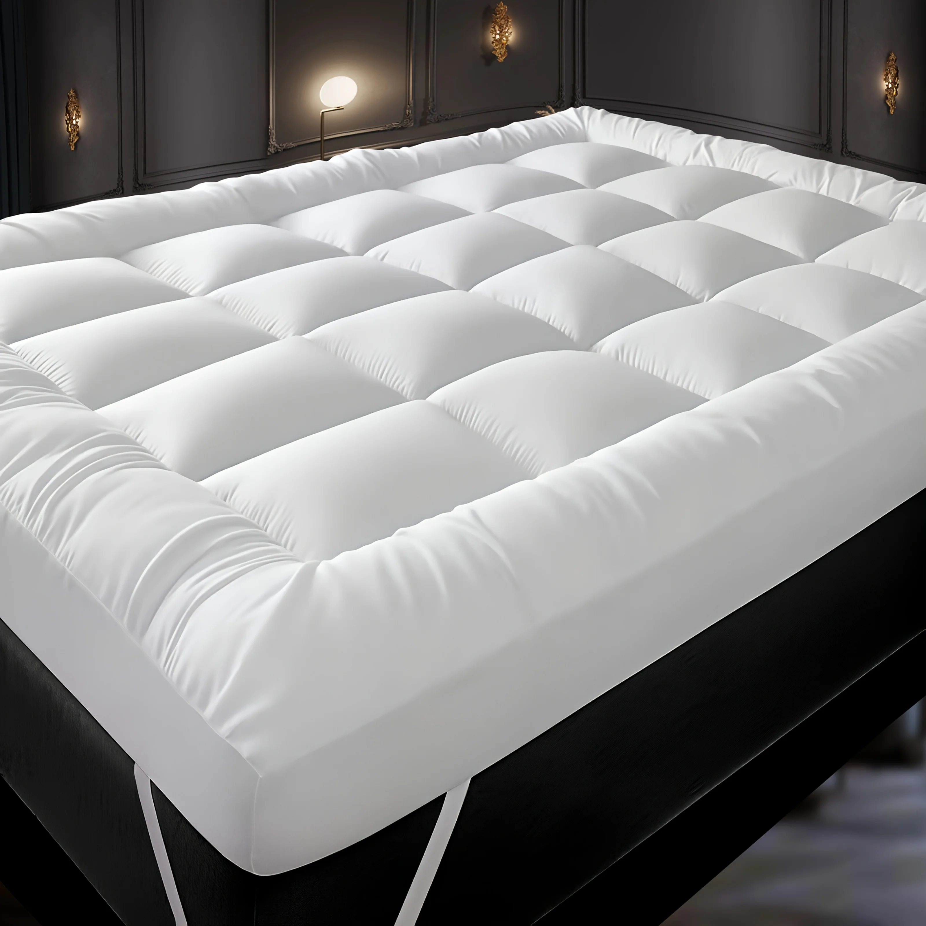 Hotel Quality 10cm/4 Inch Thick Mattress Topper, Super Fluffy Breathable Microfiber with Elasticated Corner Straps, Single Doubl