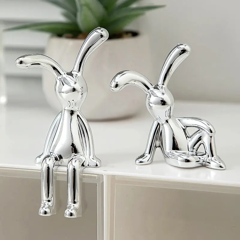 2PC Long-Eared Rabbit Double Statue Cartoon Decoration 1