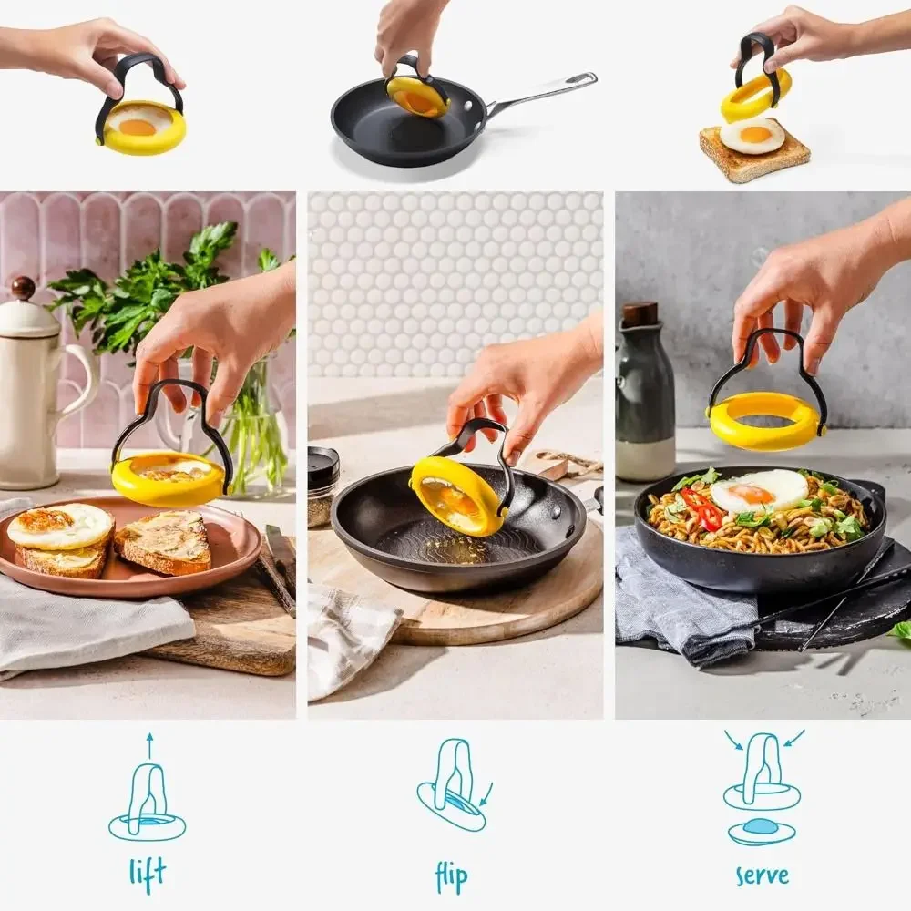 Cooking Gadgets Fried Egg Mold 3-in-1 Flips Easy to Make Egg Tools DIY with handle No-Leak Ring for Breakfast egg mold egg ring 1/ 2pcs