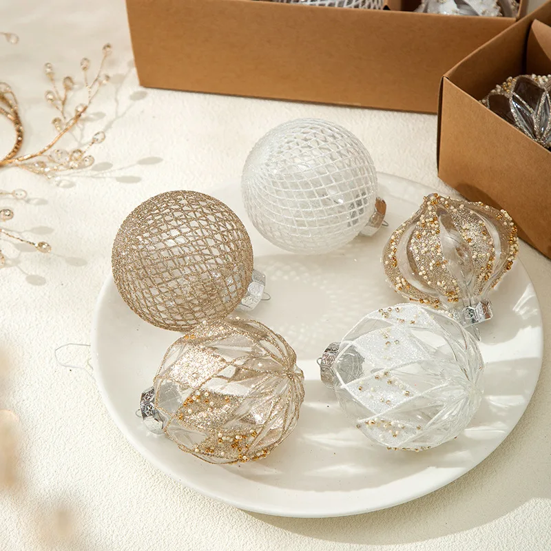 9pcs/box 8CM Christmas Ball Ornaments Champagne Gold Glitter Foam Ball Crafts for Xmas Tree Hanging Pendant Gift Navidad