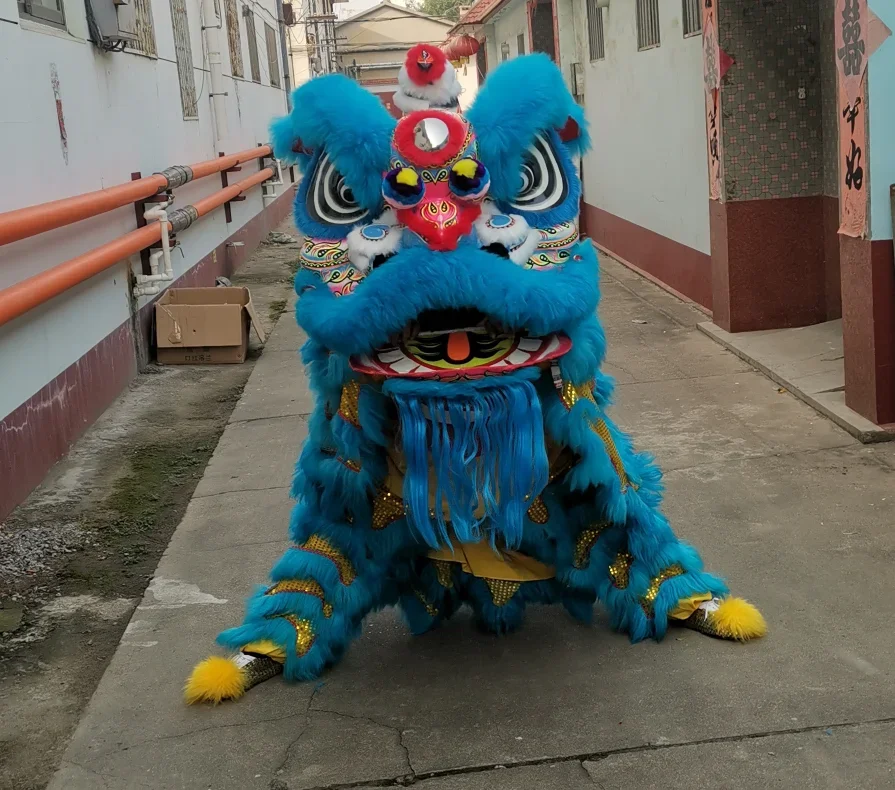 

Cosplay Lion Dance Costume Equipment Head Double Adult Size 2 Mascot Costume Southern Lion Clothing with LED Lights for Eyes