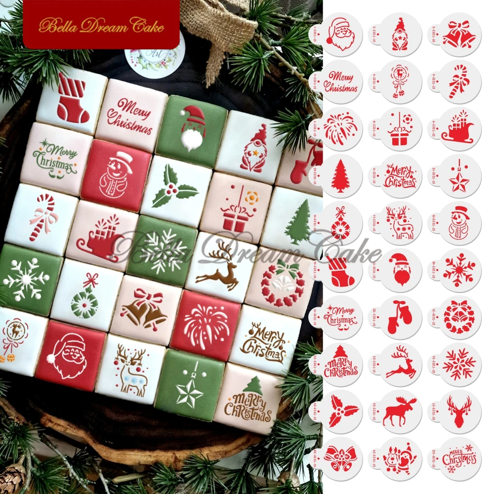 30 Pz/Set Christmas Series Fondente Cookie Stencil Diy Macaron Biscuit Mold Pet Chocolate Coffee Template Cake Deco Tool Bakeware