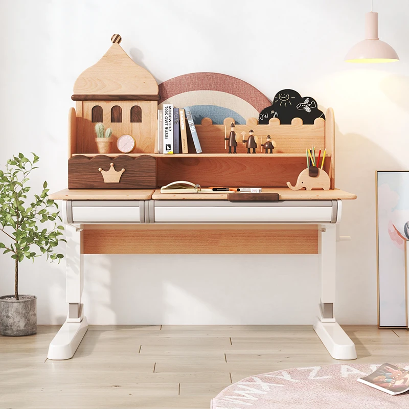 

Ученики начальной школы из массива дерева для дома для мальчиков и девочек современный регулируемый стол и стул Рабочий стол