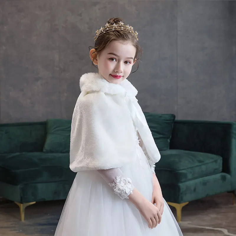 Kid Winter Coats For Girls Faux Fur Capes For Children Wedding Warm Cloaks Shawl Shrug Baby Girl Party Dress Bolero Cape