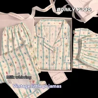 New Pajamas Homewear Three-Piece Women's Summer Clouds Yarn Short-Sleeved Cartoon Cute Girls Casual Pajamas Homewear