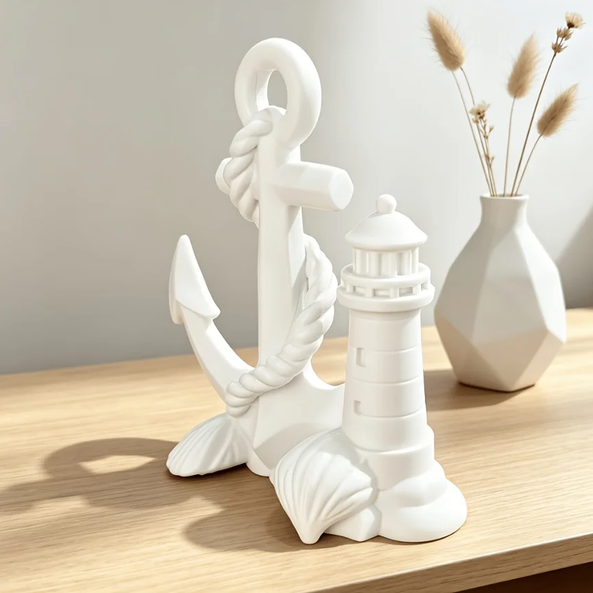 Statuetta Fai-da-Te di Ancora Nautica e Faro per Decorazione Casa e Ufficio a Tema Spiaggia, Ornamento Costiero Fatto a Mano, Regalo Artigianale - immagine 6