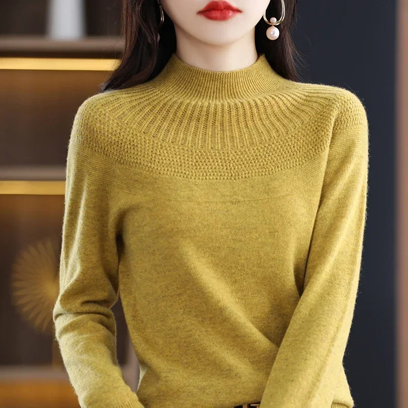 

Tailor Sheep Half Turtleneck 100% Pure Wool Sweater Fashion Slim New Knit Long Sleeve Pullover Women's Top Autumn and Winter