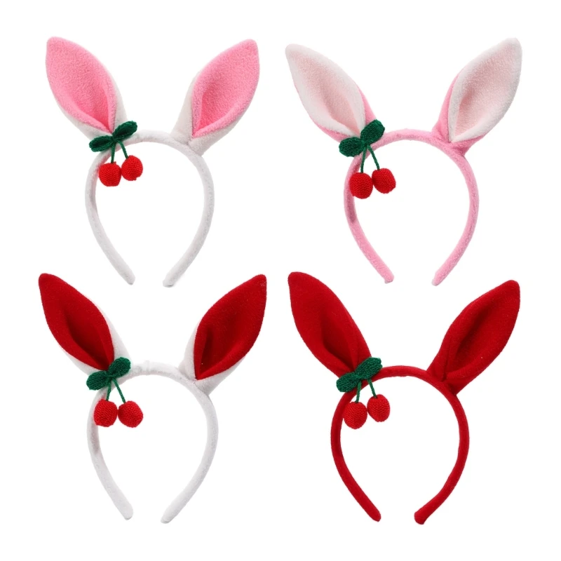 

Вязаный крючком ободок в форме уха вишневого кролика плюшевая прямая трансляция ободок для волос 066F