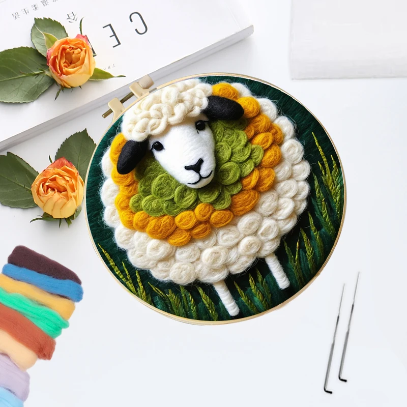 Needle Felt Starter Kit Wool Needle Supplies Set for Beginners Sheep Deer Unicorn Wool Felting Painting 20x20 needle felting kit,wool felting kit,needle felting painting kit