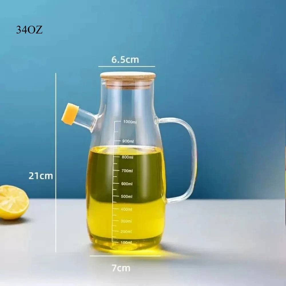 34OZ Glass Oil Bottle with Graduation Olive Oil Pot Leakproof Bottle Kitchen Outdoor Barbecue Picnic Condiment Container glass oil bottle