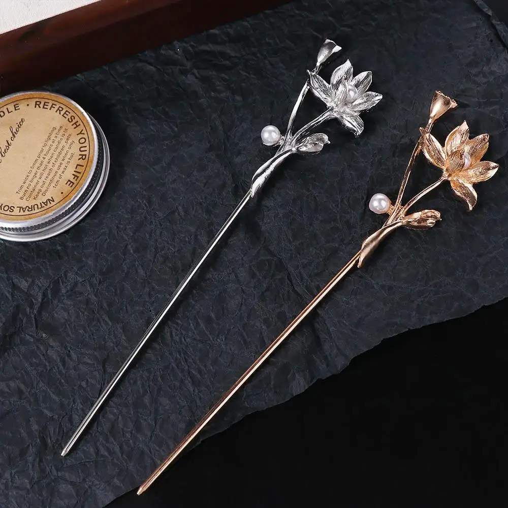 Antike Perlen Blumen Haarnadel Chinesischer Stil Metall Stab_voghion.com