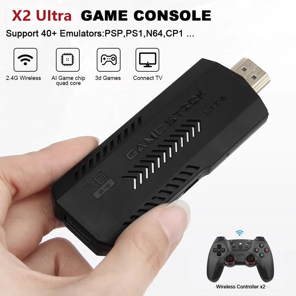 X2 Ultra Video Game Stick Console Or ONLY 64G Retro Games Christmas Gift 2.4G Double Wireless Controller 4K HD30000 Games