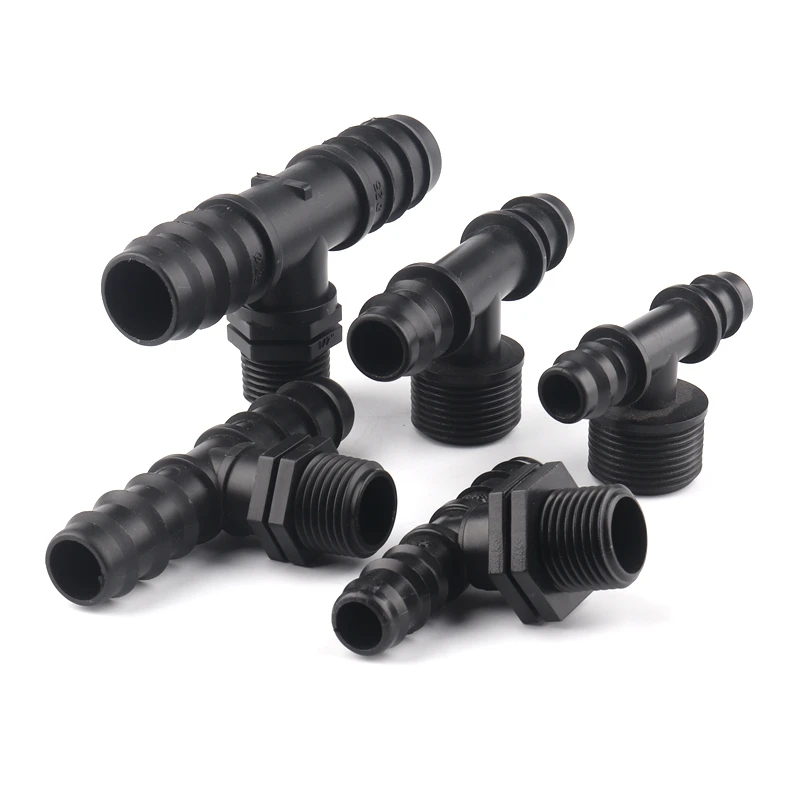 5pcs 1/2" 3/4" Threaded Tee Connectors 16 20 25mm PE Irrigation Pipe Connector Micro Irrigation System Water Pagoda Connectors
