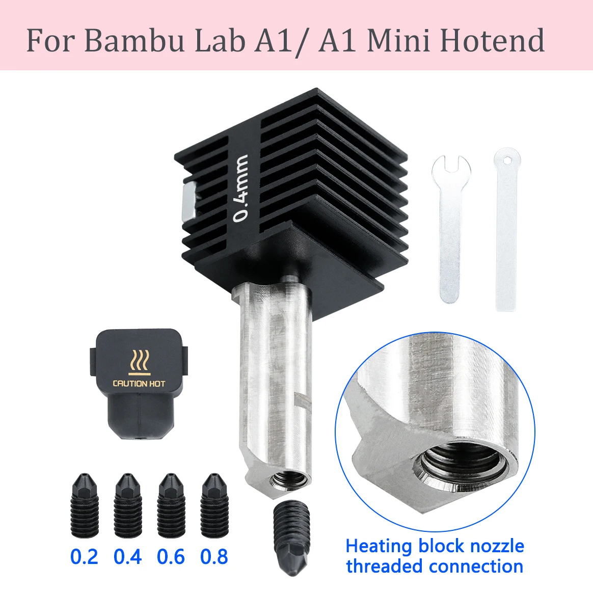 

Upgrade Hotend Kit for Bambu Lab A1/ A1 Mini with 0.4mm Hardened Steel Nozzle Silicone Cover Hotend for Bambulab a1 Mini Hotend