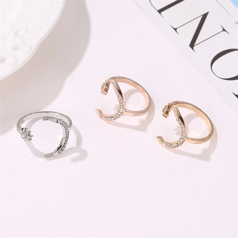 Womens Ring Zircon Moon Star Ring for Women