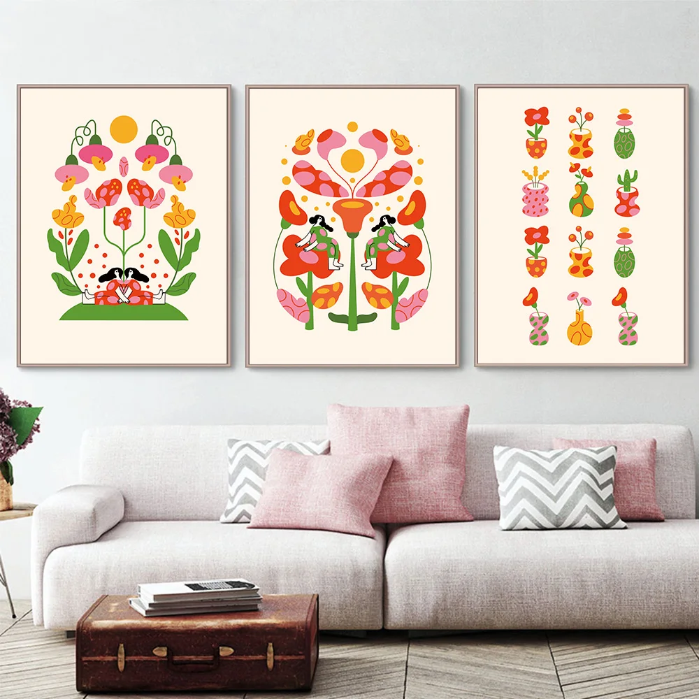 

Nordic Posters for Home Decor Abstract Colorful Flowers Woman Girl Wall Art Canvas Painting Pictures Living Room Decor