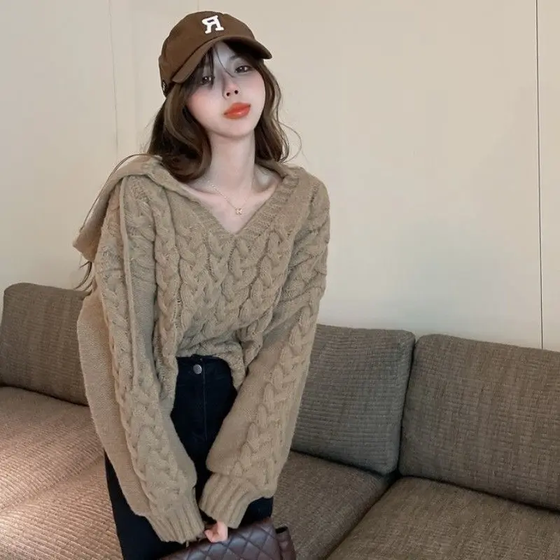 

Hooded Knitted Sweaters Women 2023 Autumn Winter Y2k Streetwear Long Sleeve Top Korean Fashion Kawaii Pullover Harajuku