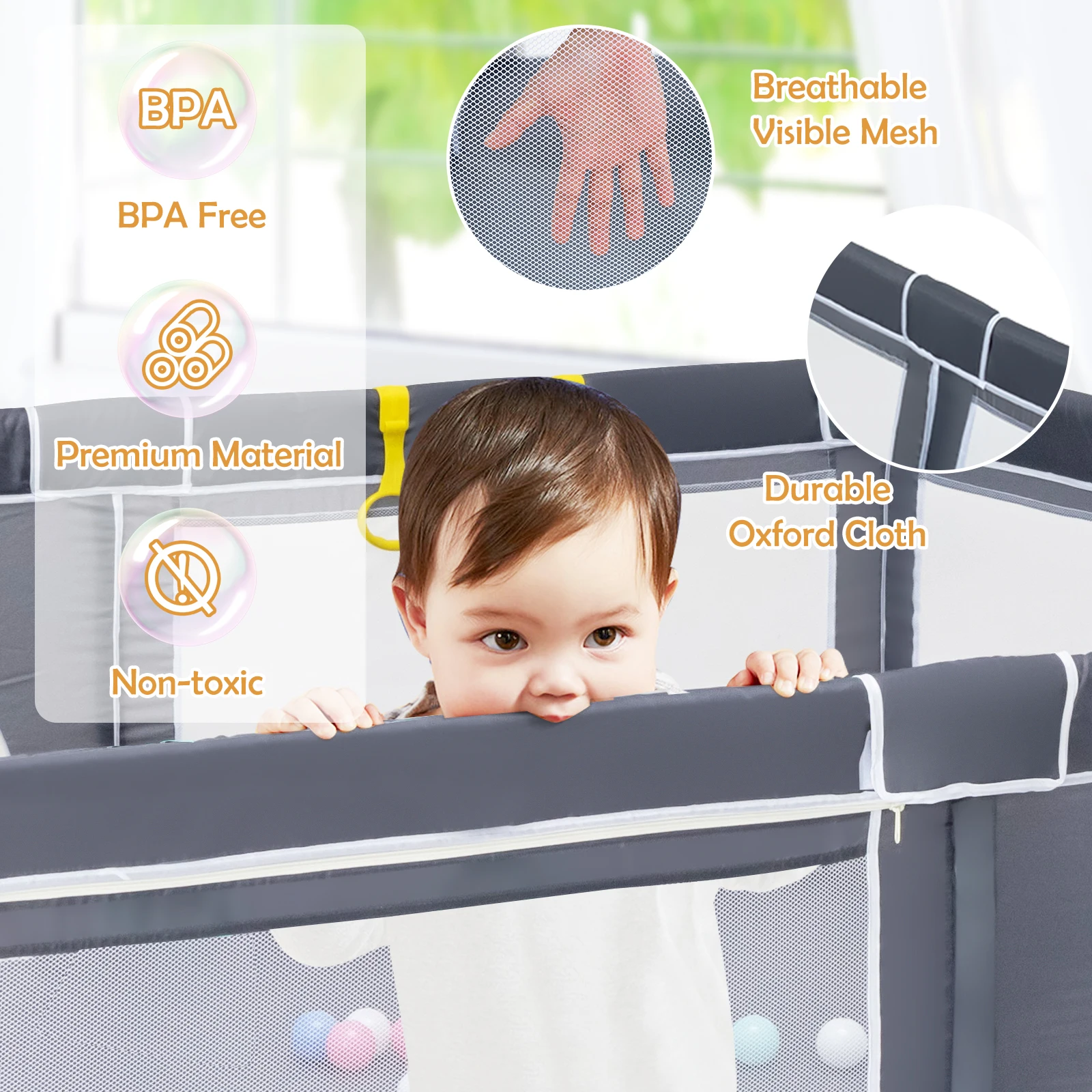 Extra Large Baby Playpen Safety Baby Play Yard w/50 Ocean Balls & 4 Handles 3