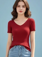 AOSSVIAO 2026 Summer Basic V-neck Solid Thin Women Pullover Female Knitted Ribbed Sweater Slim Short Sleeve Bodycon Sweater 1