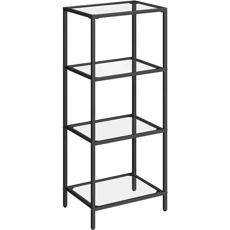 

VASAGLE Bookcase, 4-Tier Bookshelf, Slim Shelving Unit for Bedroom, Bathroom, Home Office, Tempered Glass, Steel Frame