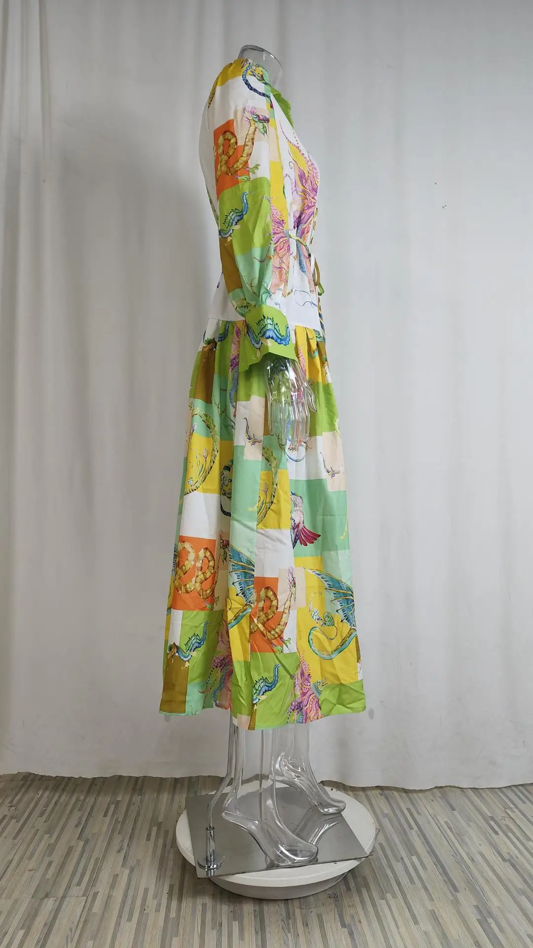 Feminino retro impresso a linha vestido longo elegante lanterna manga lapela camisa plissado vestidos de festa feminino primavera grande bainha vestido 25 Sd5d177a4e9324a4ba716bd70a6394030q