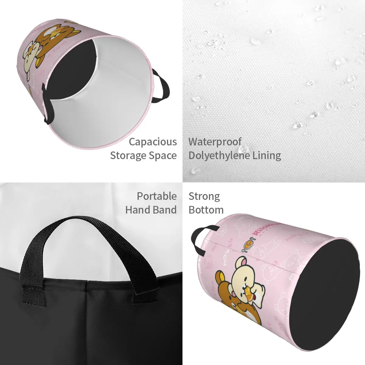 Custom Kawaii Cartoon Rilakkuma Bear Laundry Basket Foldable Toy Clothes Hamper Storage Bin for Kids Nursery 4