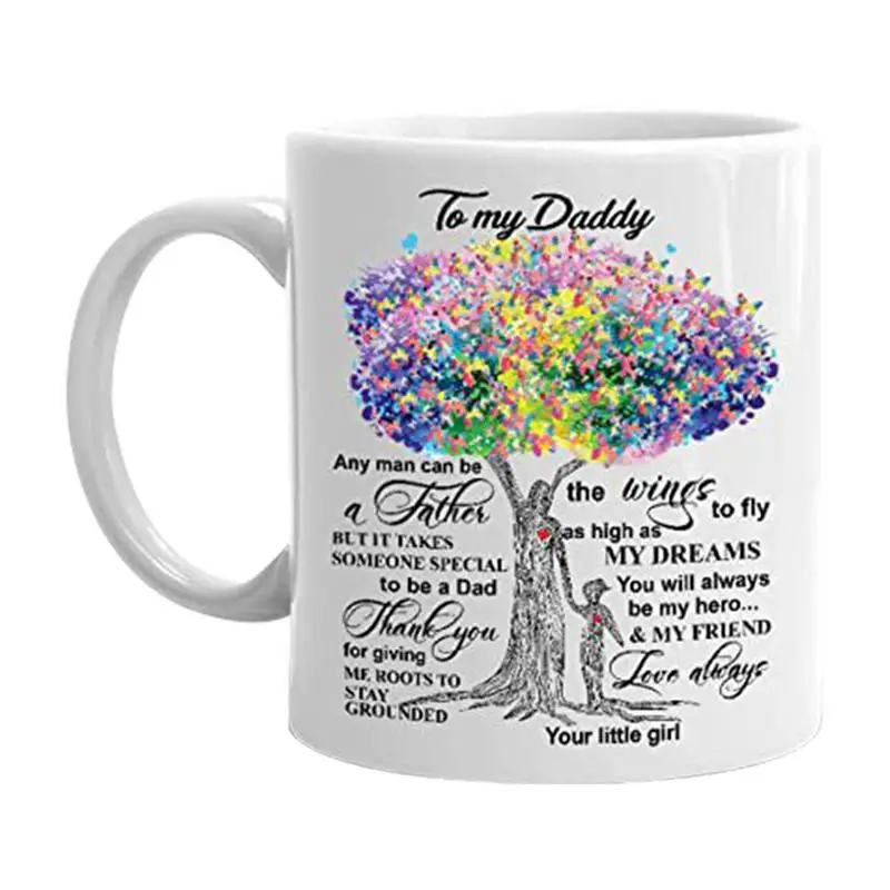 

350ml Fathers Day Gifts From Daughter To My Daddys Dad Coffee Mug Camping Ceramic Mugs Handle Drinkware Vacation Mugs Cup