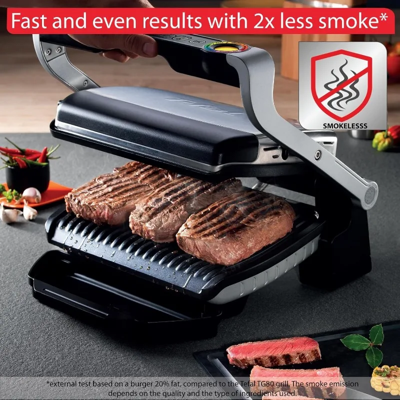 Stainless Steel Electric Grill 4 Servings 6 Automatic Cooking, Intelligent grilling rare to well-done,Nonstick Removable Plates 4