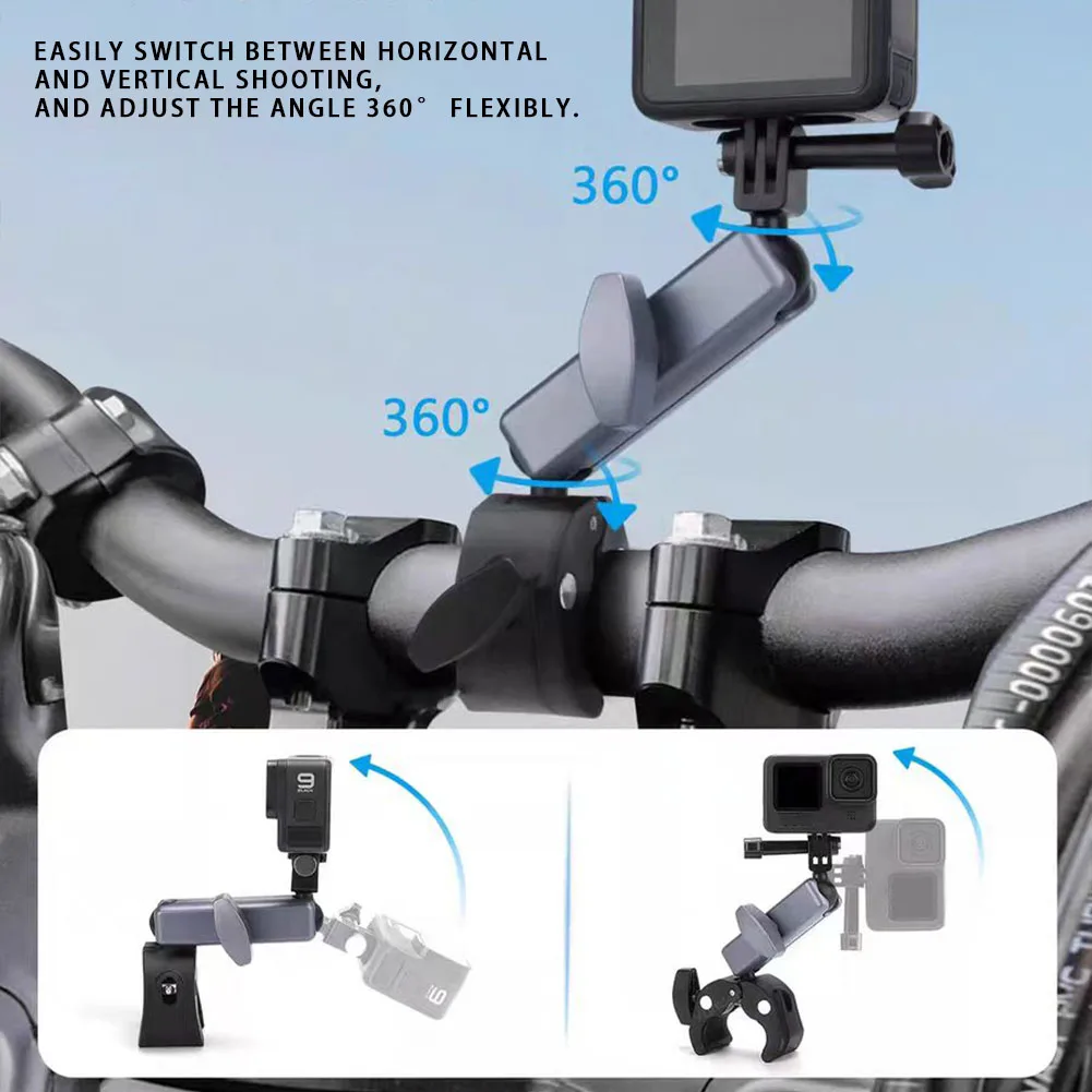 360&deg; Camera Mount Motorcycle Handlebar Selfie Stick For GoPro Insta360 Dji
