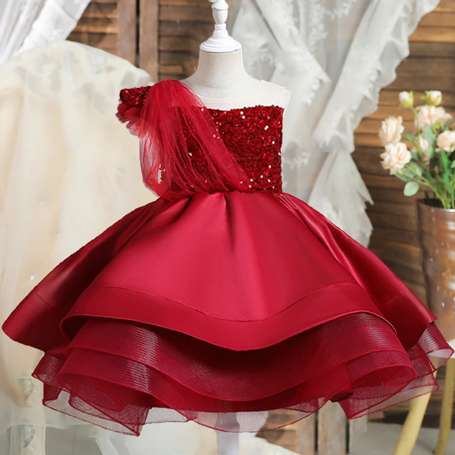 Red Children's Dress with Black main image 1