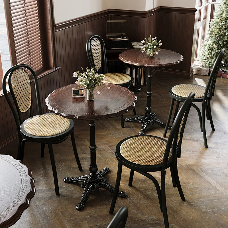 Retro Bar Table and Chair Combination 4 Bakery Square Table Red Oak Commercial Round bar table chair combination