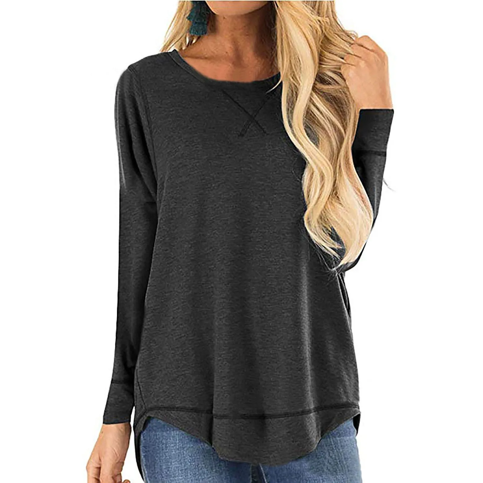 

Women Long Sleeve Crew Neck Top Casual Loose Soft Blouse Tunic T Cotton Tunics for Women Light T Shirts for Women