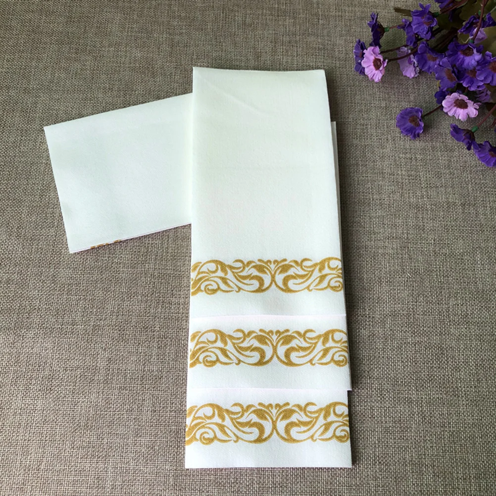 

50 Paper Hand Towels Golden Floral Printed Guest Towels Decorative Hand Napkins Handkerchief Tissue for Banquet Wedding