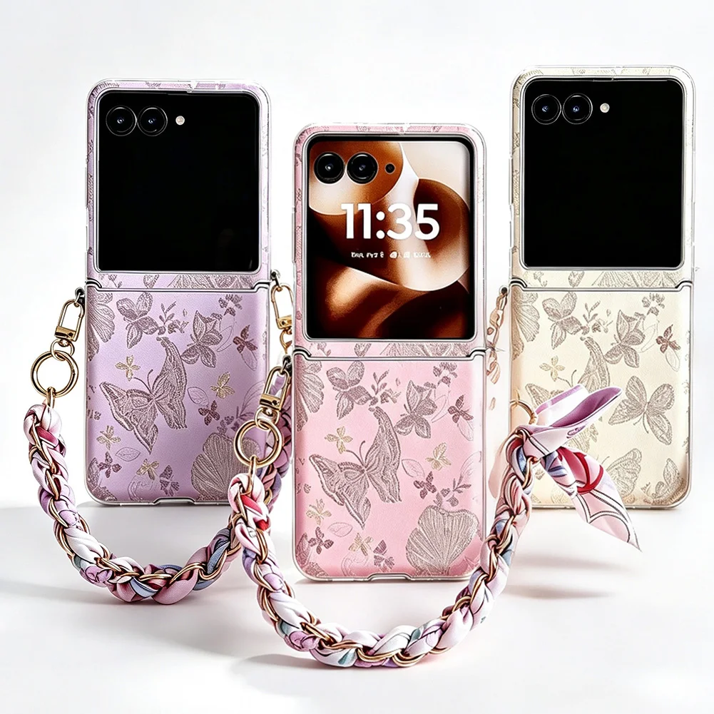 Elegant Embroidered Butterfly Phone Case with Silver-Edged Side Buckle