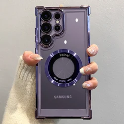 Luxury Plating Magnetic Wireless Charging Case with Clear Shockproof Camera Protection for S23 (Deep Purple)