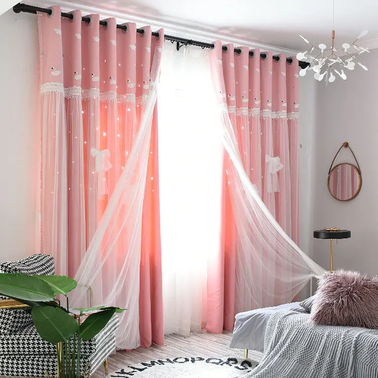 

New embroidered hollow star curtain fabric living room bedroom curtain romantic curtain