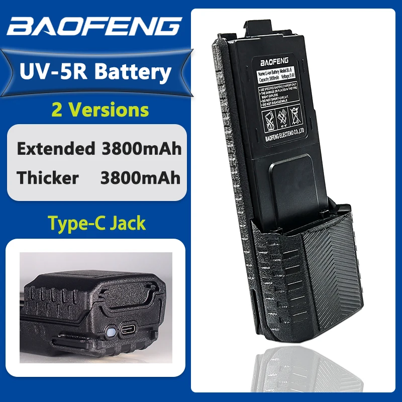 Baofeng UV-5R batterie talkie-walkie batterie Li-ion étendue haute capacité 3800mAh plus épais USB-C BL-5 pour accessoire de Radios UV-5RE