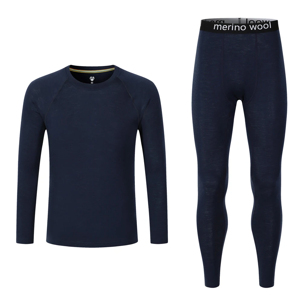 Men's 100% Merino Wool Base layer Thermal Long Sleeve Shirt Bottom  Underwear Set