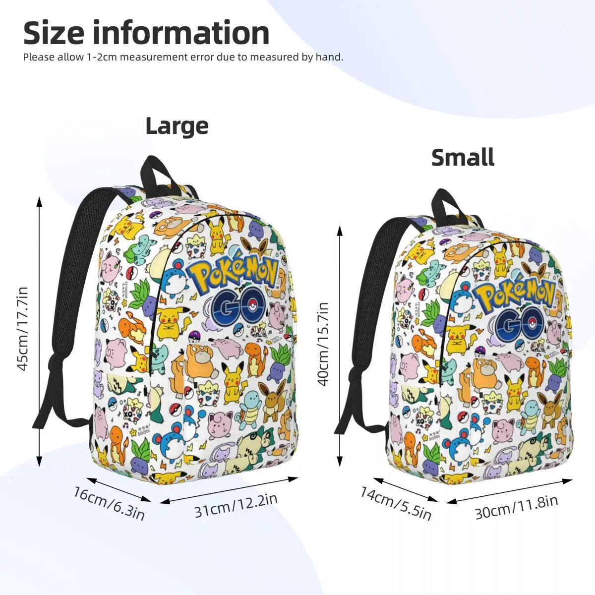 Funny Pokemon Backpack for Teens Student School Bookbag Fun Pikachu Accessories Cartoon Canvas Daypack Gift for Kids Adults Fans