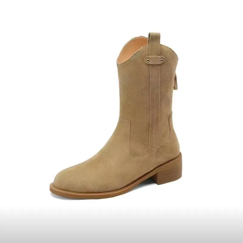 Winter New Leather Round Head Solid Color Comfortable and Warm Back Zipper Women Fashion Boots Mid Sleeve Women's Boots 2023