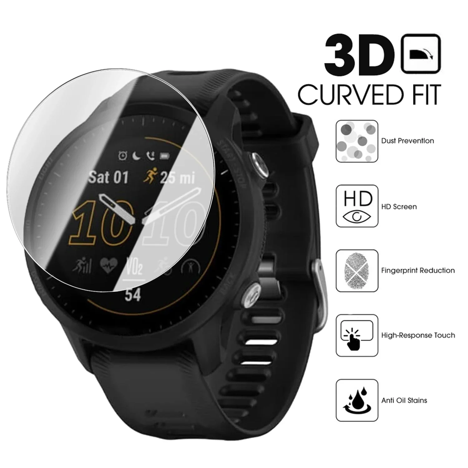 Tempered Glass for Garmin Forerunner 165 955 255 Quick Installation SmartWatch Premium Screen Protector for Forerunner 955 255