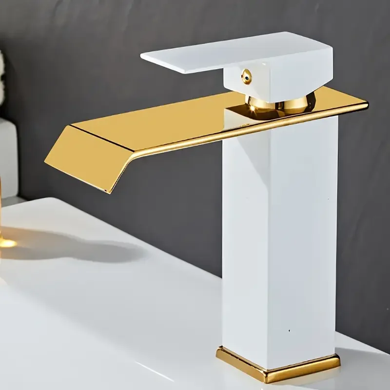 Luxury Glam Style Waterfall Bathroom Sink Faucet - 304 Stainless Steel, Cold and Hot Water Mixer Tap with Chrome Finish,