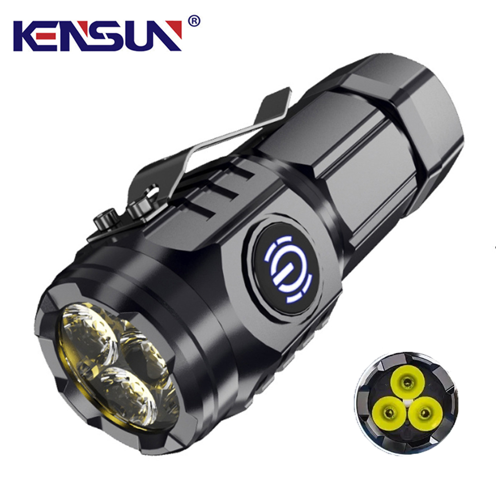 Mini Pocket Torch Powerful LED Flashlight USB Rechargeable Strong Light Lantern Super Bright Cap Clip Lamp Portable Emergency