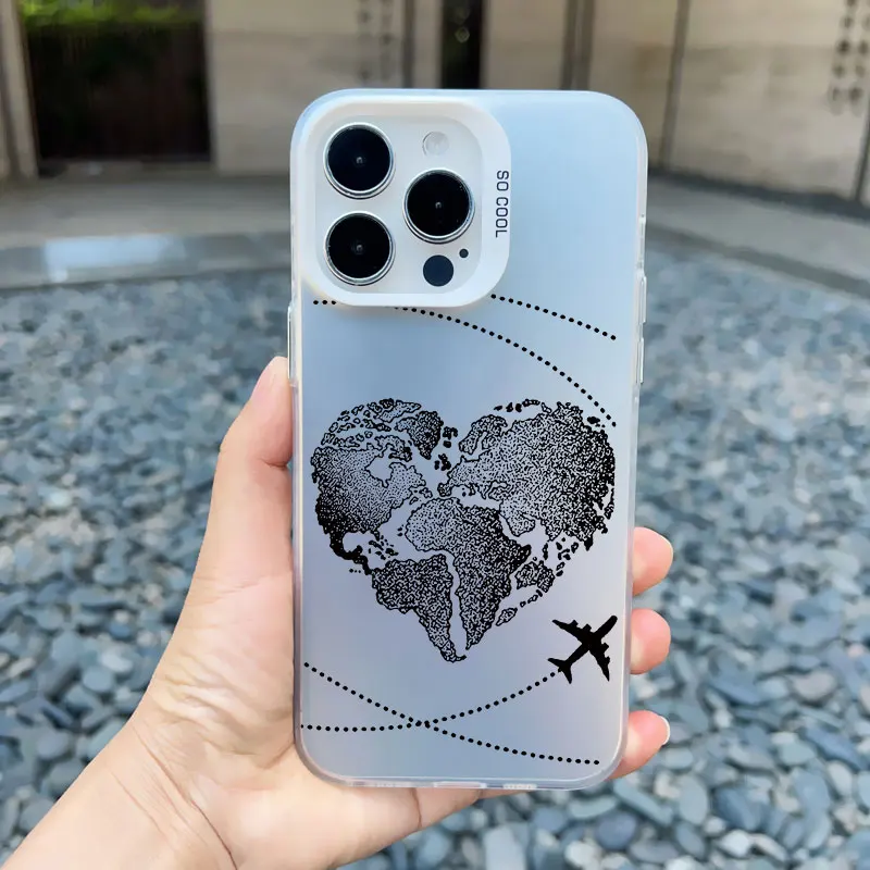 Beliebte Weltkarten-Reise-Flugzeug-Handyhülle für iPhone 17 16 11 12 Pro Max 13 Mini 15 13 14 Pro Max 16 Plus Rückseitige Laser-Cover – Detail 4