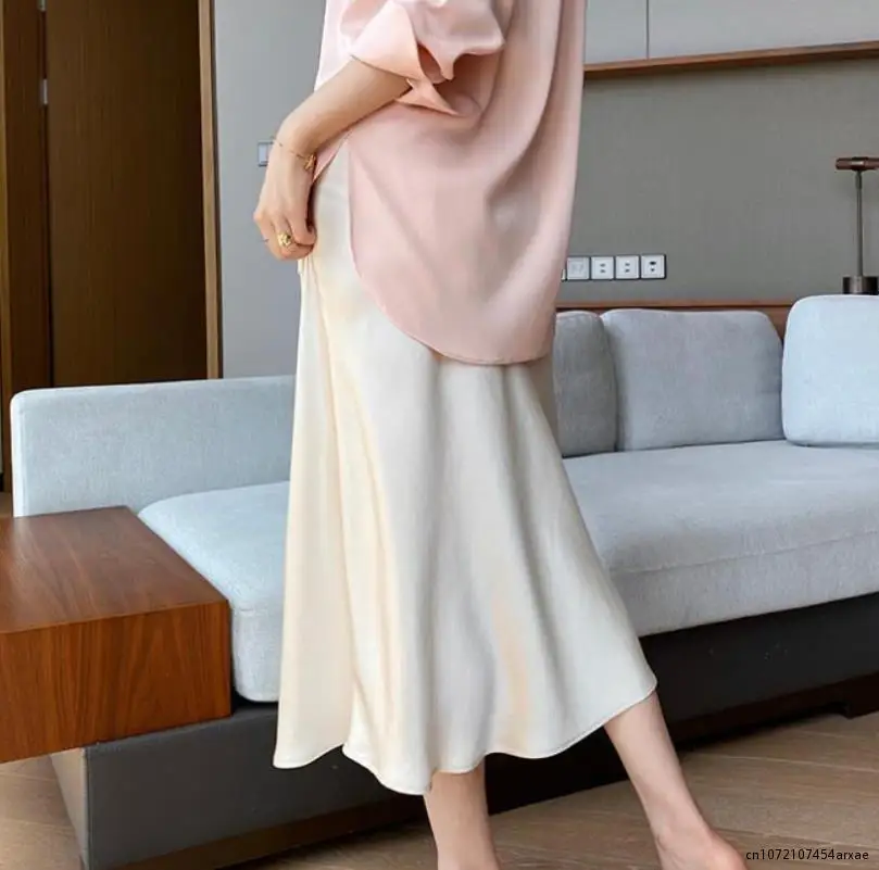 White Satin Skirt Midi Satin 2023 Office Women Formal Occasion Dresses High Quality Prom Party Silk Mermaid Maxi Dress