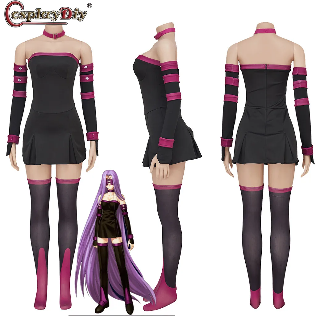 

Cosplaydiy FGO Rider Cosplay Bodysuit Dress Game Fate Stay Night Rider Costume Halloween Medusa Cosplay Sexy outfits with Mask