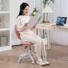 Armless 电脑桌椅, Office Task Chair, Teddy Fleece Heart Makeup Vanity Chair with Swivel Wheels, Pink 5