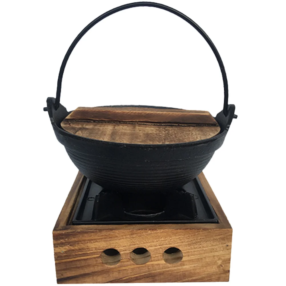 

Sukiyaki Cast Iron Camping Cookware Nonstick Shabu-shabu Cooker Pot Japanese Wood + Outdoor Picnic with Lid