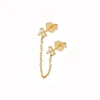 Boucles d'oreilles tendance en acier inoxydable pour femmes, 1 pièce, chaîne à Double perçage, fleur coréenne, Zircon, clous de perçage, bijoux à la mode